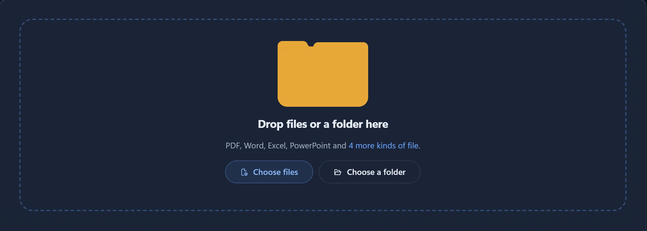 Drop files or a folder here, with Choose files and Choose a folder